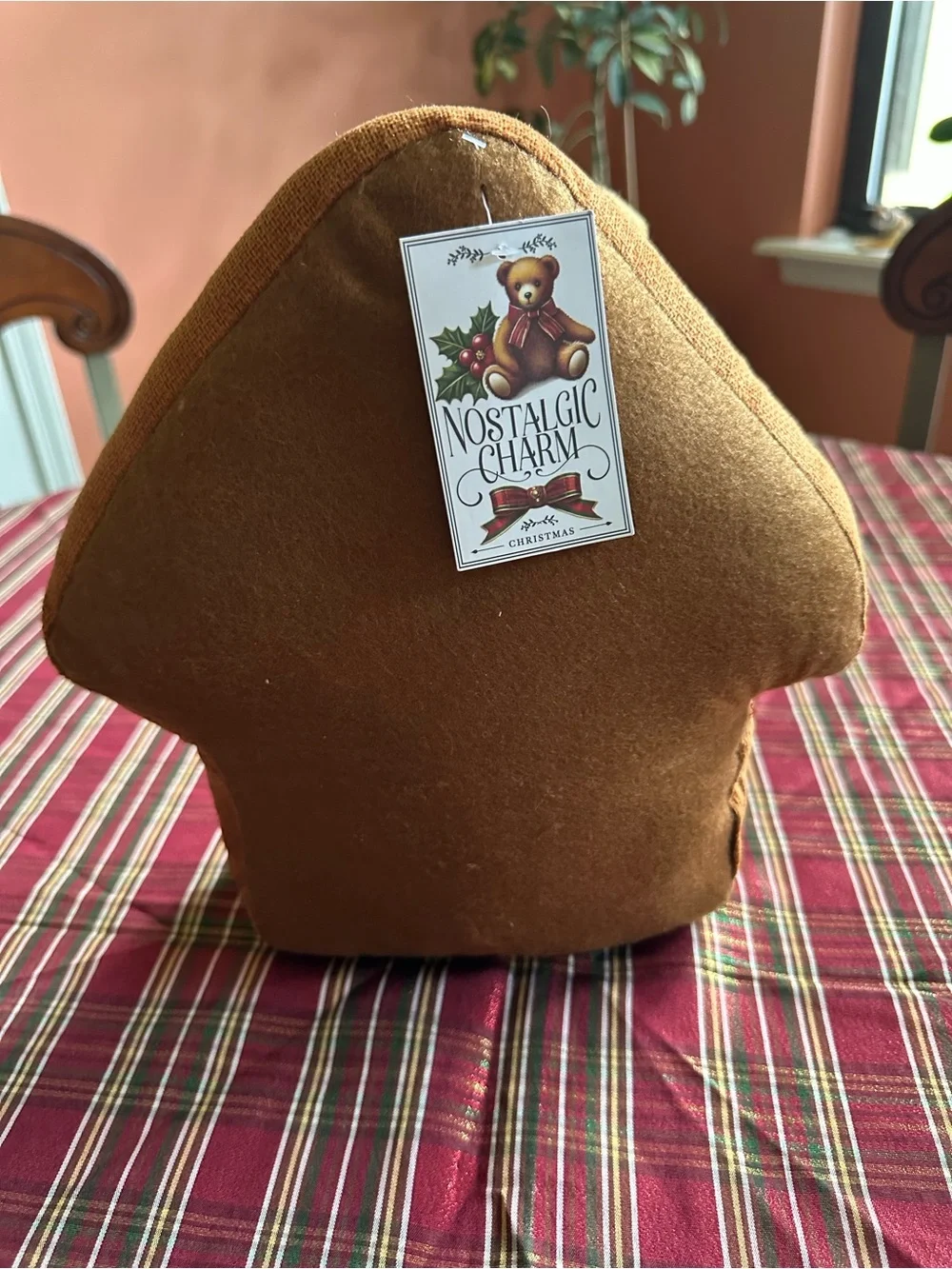 Holiday Gingerbread House Plush Decoration - Brown & Red